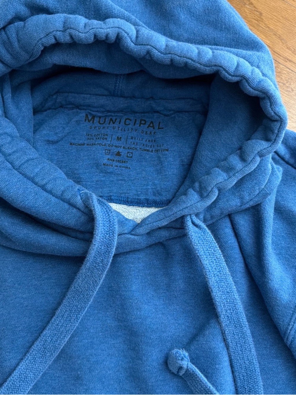 Municipal Men's Hooded Sweatshirt with Orange Sleeve Text - Picture 2 of 4